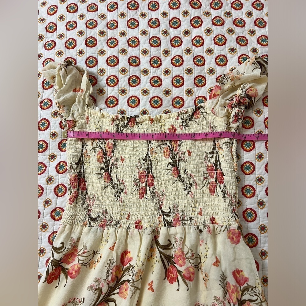 EUC REFORMATION Leila Ivory Pink Floral Smocked Bodice Slit Midi Dress - Picture 8 of 12
